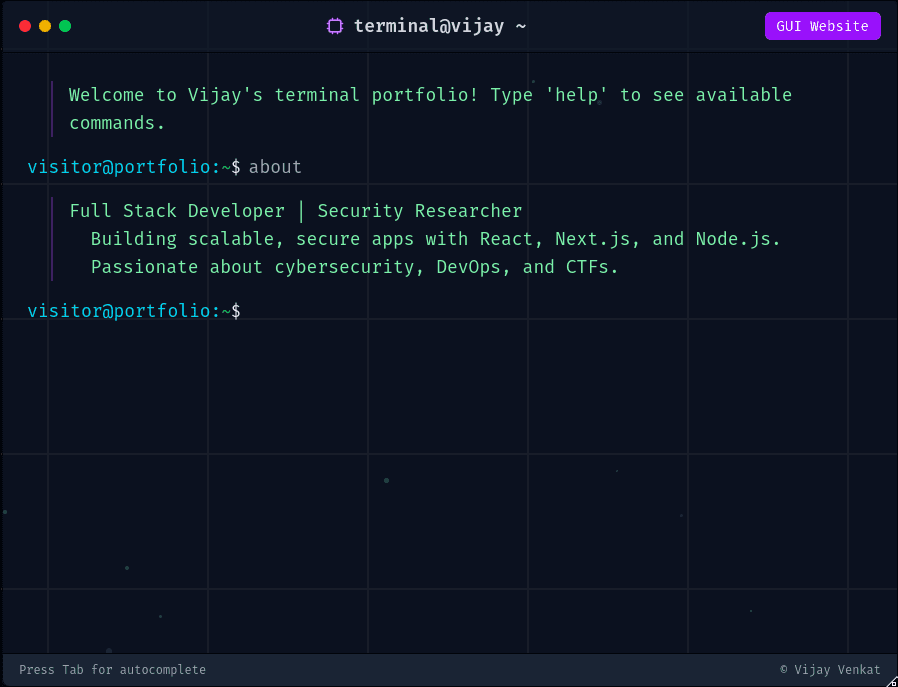 Terminal-based Portfolio Website project screenshot
